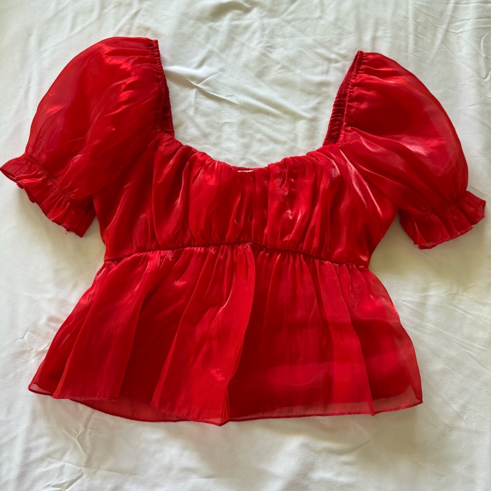 Chic Scarlet Puff Babydoll Sleeve Blouse